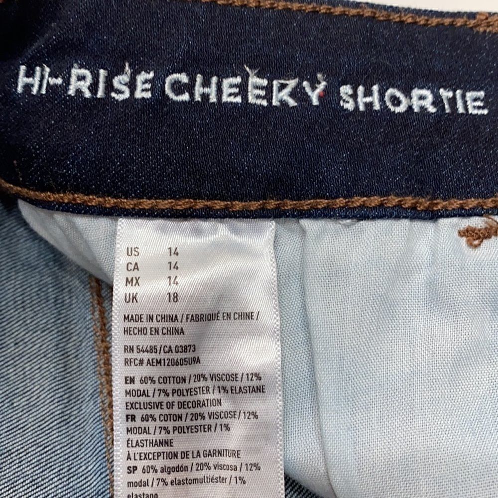 AMERICAN EAGLE Hi Rise Denim Cheeky Shorts Size 14 W34 - Picture 3 of 5